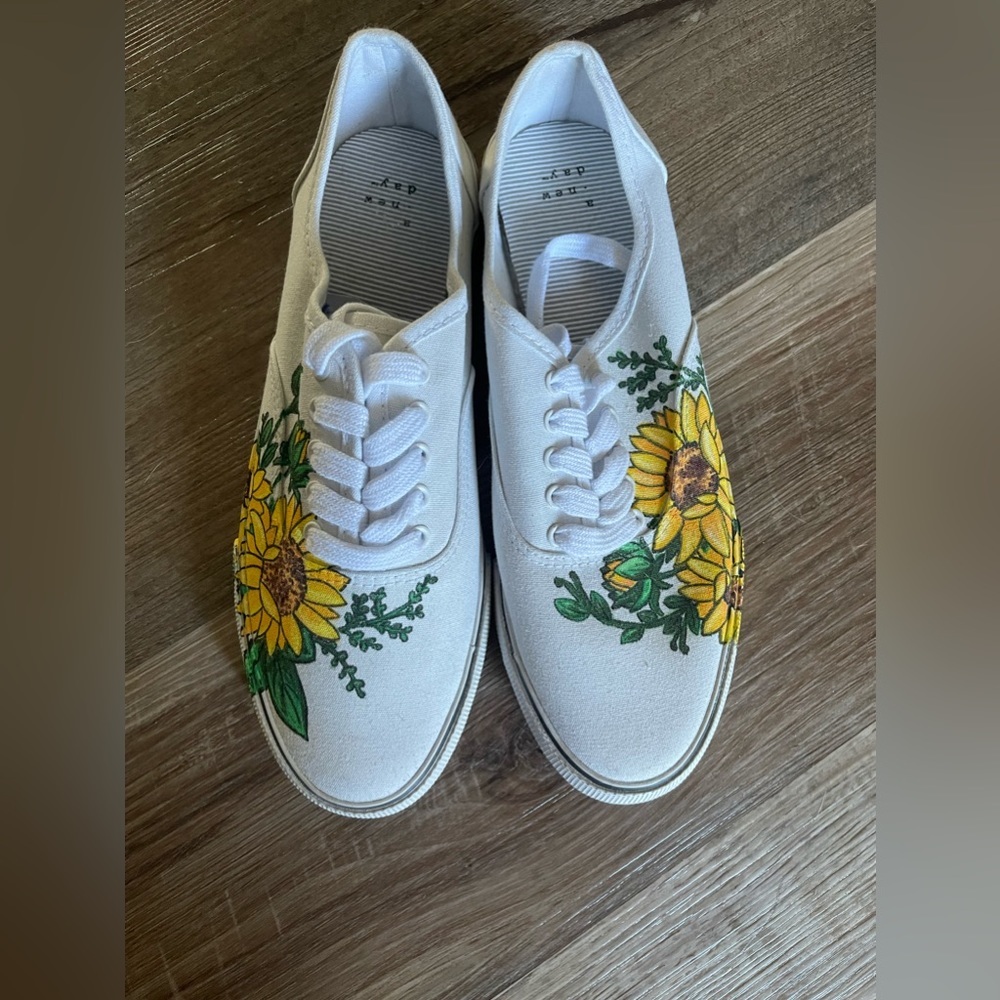 Adult hand drawn sunflower shoes